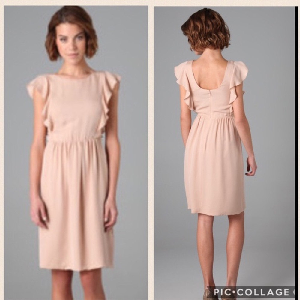 Theory Edmona Dress. Size 10.  Blush. Silk. Ruffle sleeves.‎